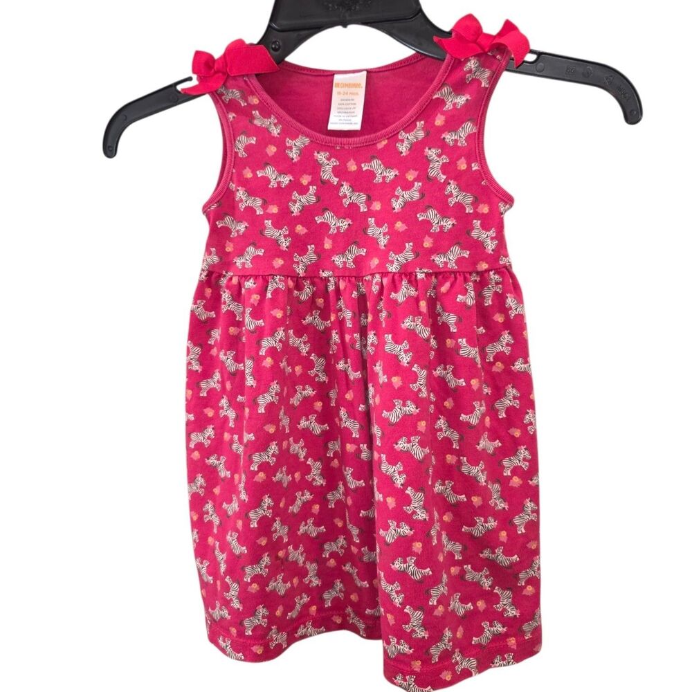 Gymboree 2007 Sz 18/24m Red AOP Zebras Flowers Print Shoulder Bows Detail Dress